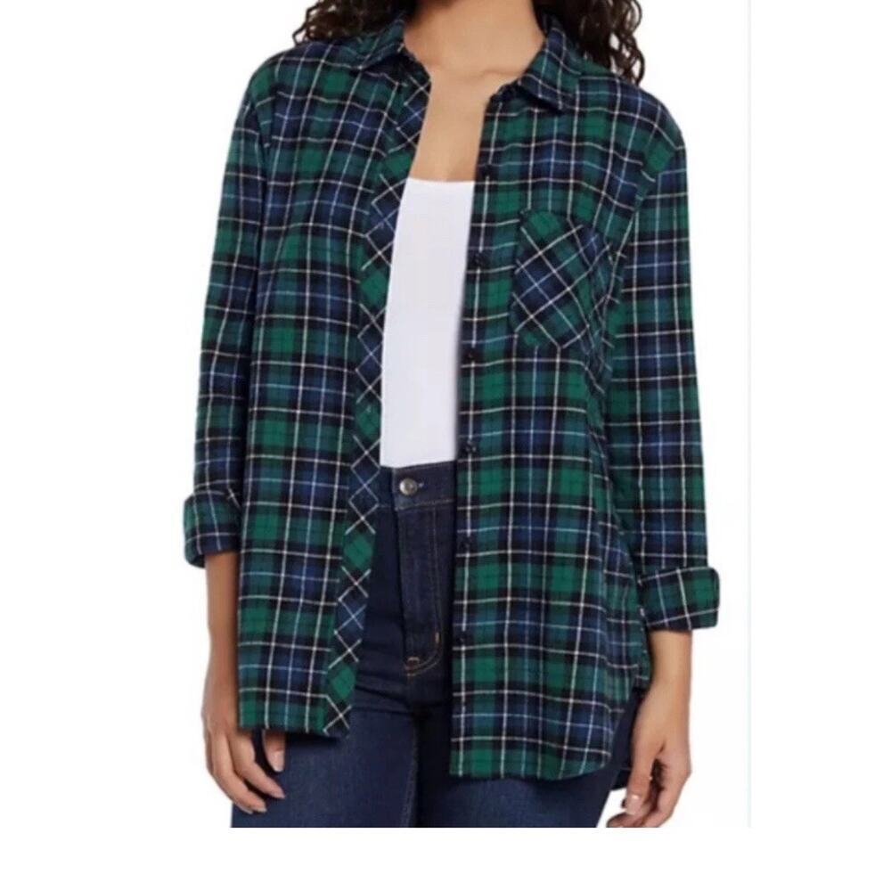 Gap Women's Relaxed Fit Flannel Shirt Sz XXL New Nixie Plaid Blue Green $70‎